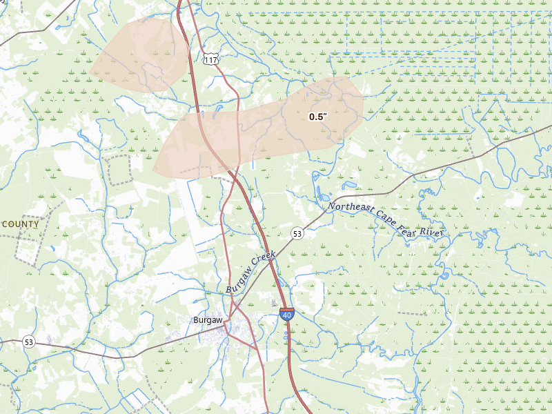 Radar-estimated hail-size map of the storm over Burgaw, NC