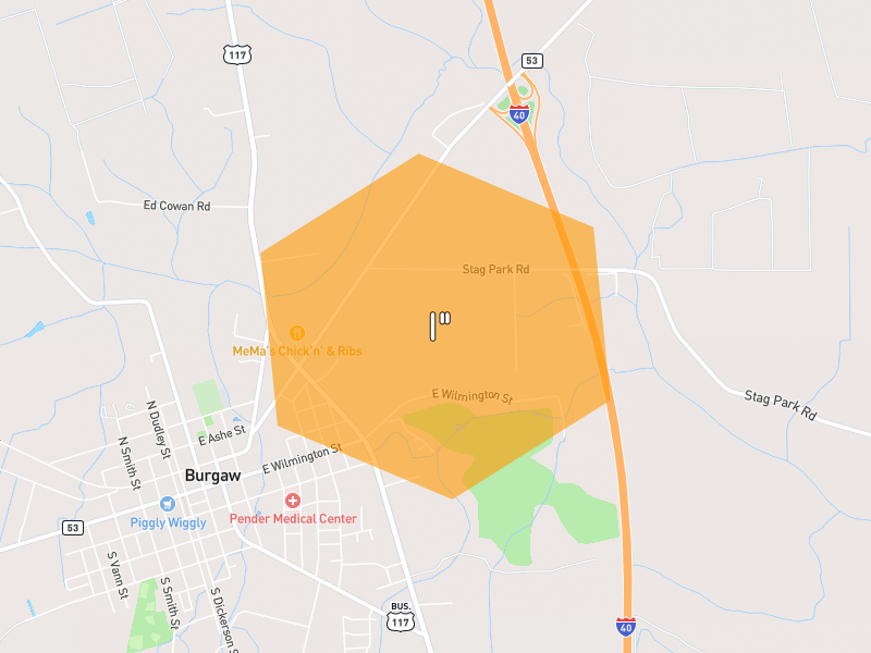 Hail map of Burgaw, NC on Jul 8, 2026, hail up to 1"