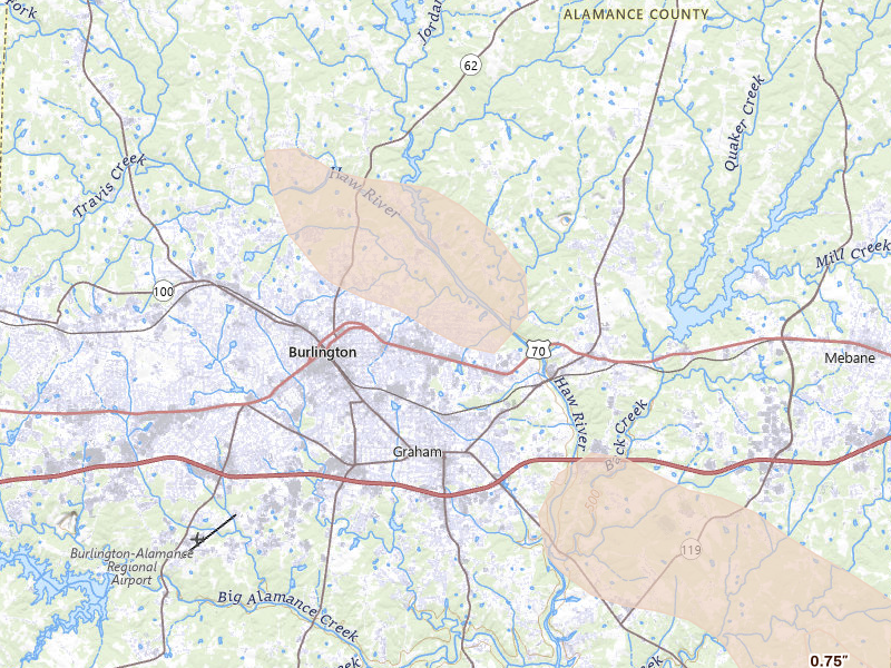 Radar-estimated hail-size map of the storm over Burlington, NC