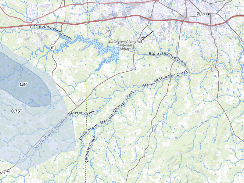NEXRAD radar-signature map of the hail storm over Burlington, NC on Aug 11, 2026