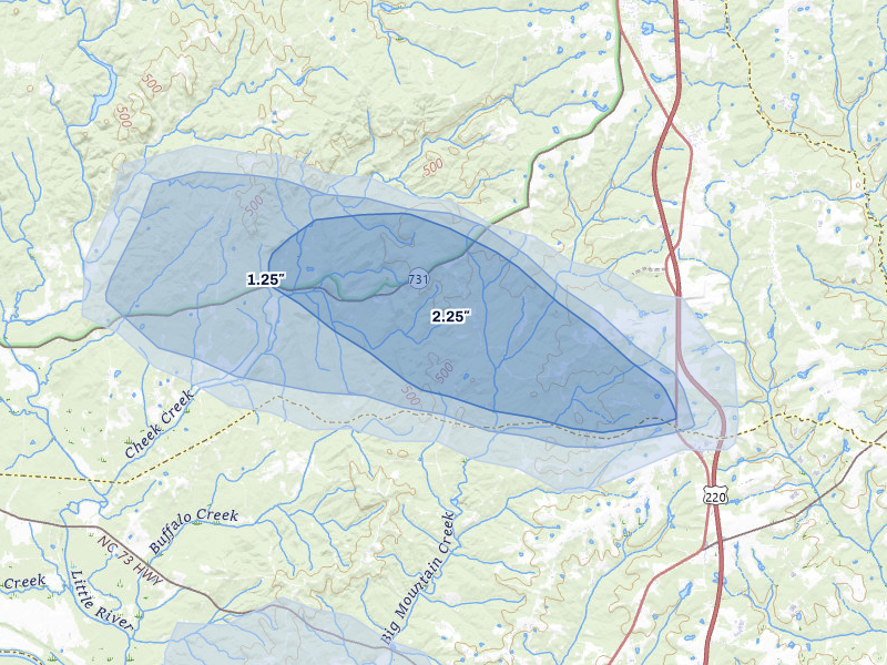 NEXRAD radar-signature map of the hail storm over Candor, NC on Aug 11, 2026