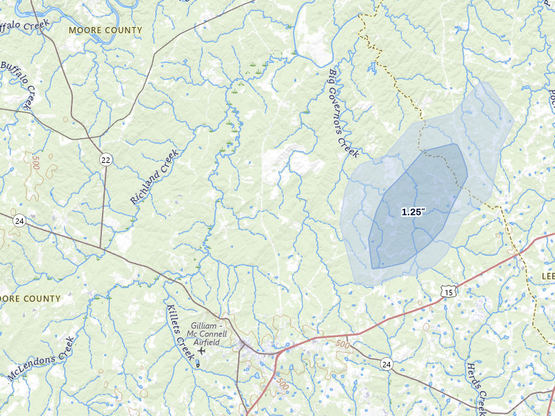 NEXRAD radar-signature map of the hail storm over Carthage, NC on Jul 7, 2026