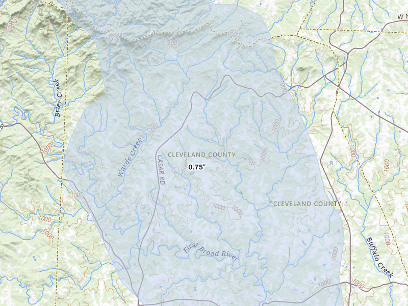 NEXRAD radar-signature map of the hail storm over Casar, NC on Jul 28, 2026