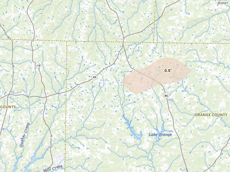 Radar-estimated hail-size map of the storm over Cedar Grove, NC