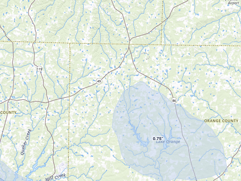 NEXRAD radar-signature map of the hail over Cedar Grove, NC
