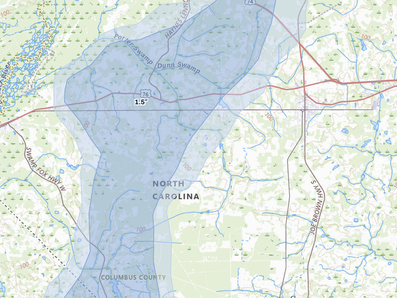 NEXRAD radar-signature map of the hail storm over Cerro Gordo, NC on Jul 6, 2026