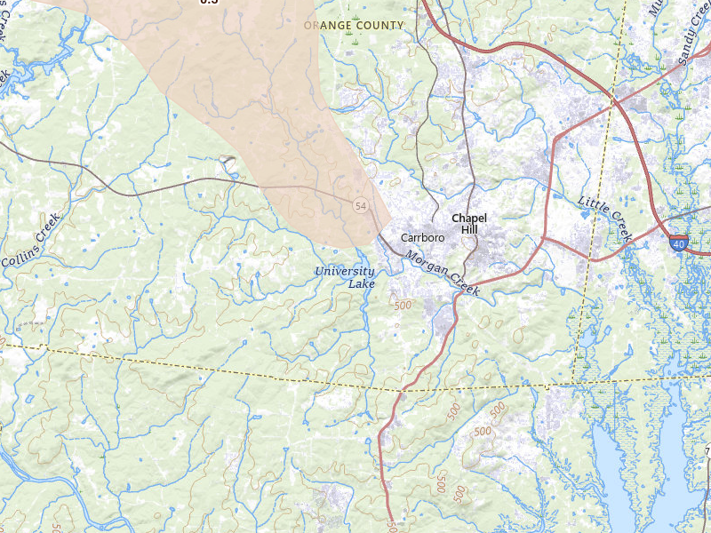 Radar-estimated hail-size map of the storm over Chapel Hill, NC on Jul 28, 2026
