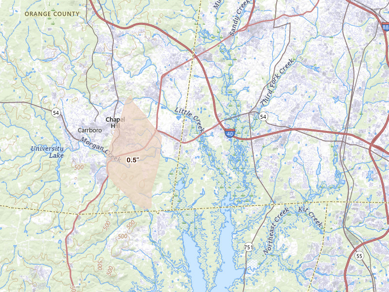 Radar-estimated hail-size map of the storm over Chapel Hill, NC