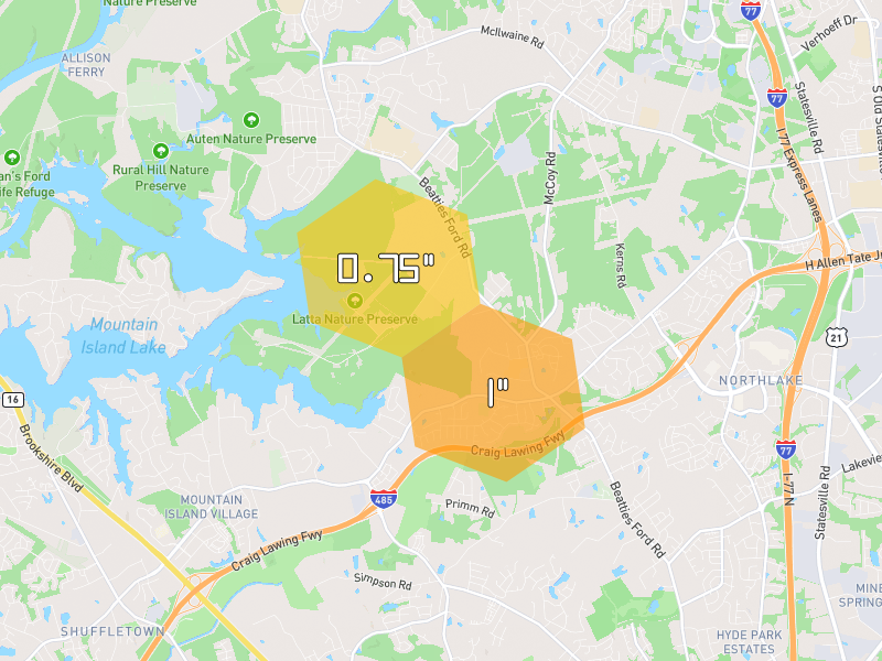 Hail map of Charlotte, NC on Jul 5, 2026, hail up to 1"