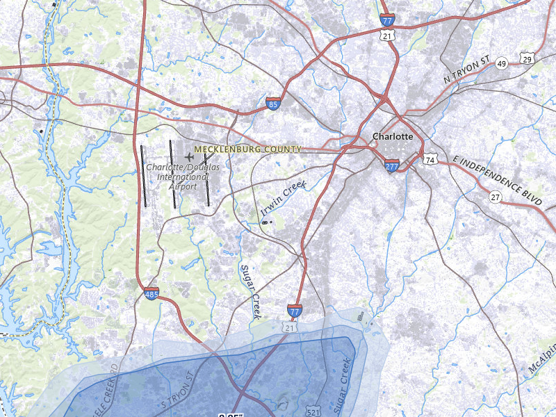 NEXRAD radar-signature map of the hail storm over Charlotte, NC on Aug 21, 2026