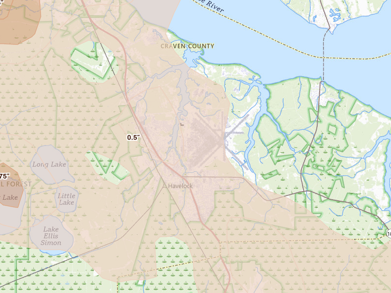 Radar-estimated hail-size map of the storm over Cherry Point, NC