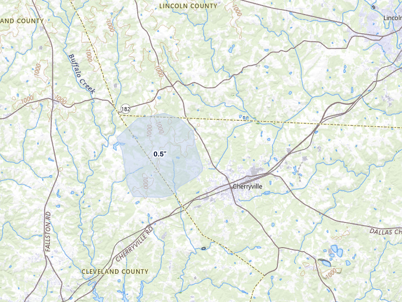 NEXRAD radar-signature map of the hail storm over Cherryville, NC on Jul 7, 2026