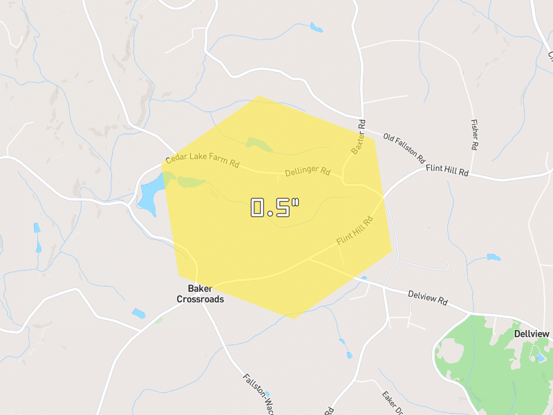 Hail map of Cherryville, NC on Jul 7, 2026, hail up to 0.5"