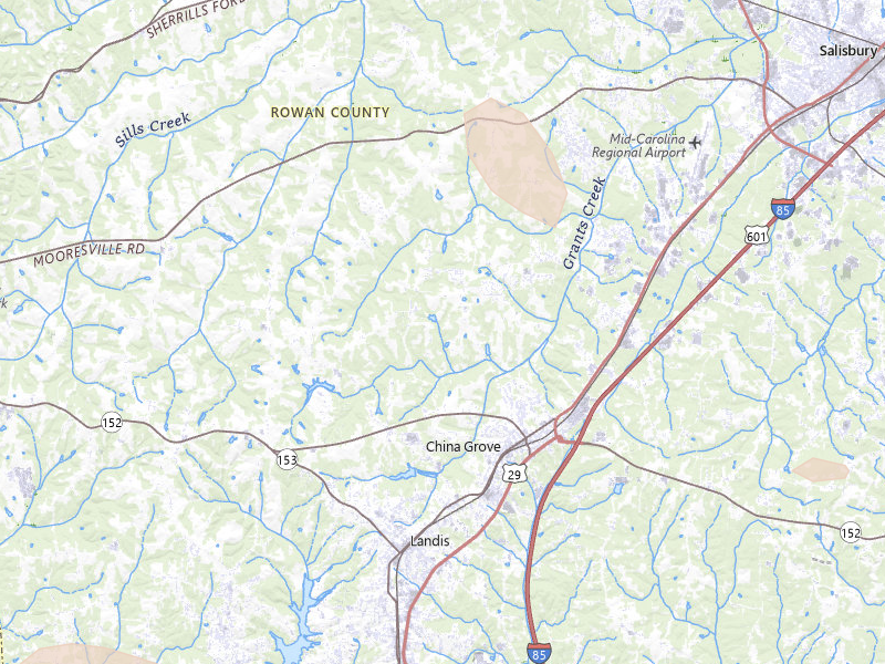 Radar-estimated hail-size map of the storm over China Grove, NC on Sep 5, 2026