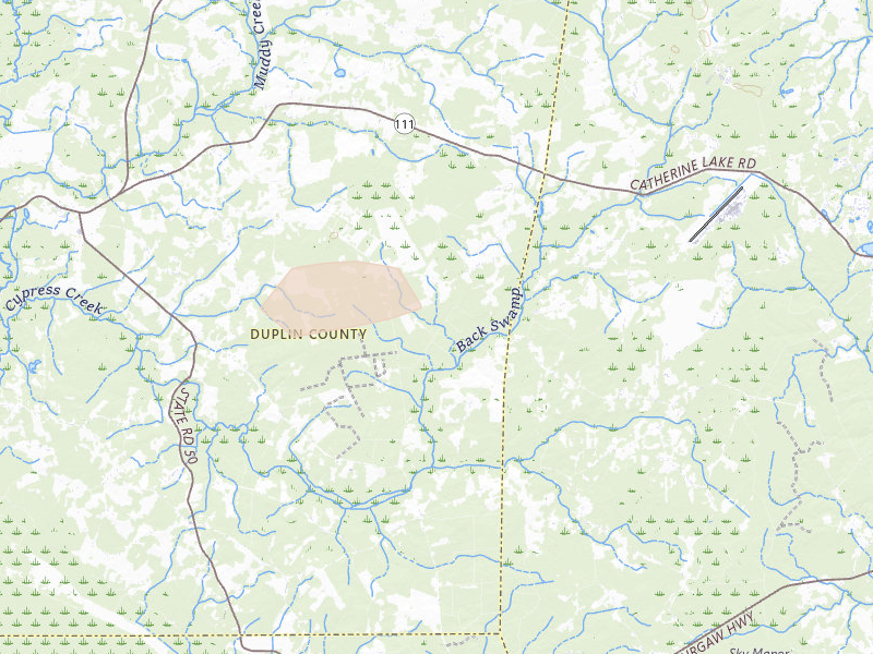 Radar-estimated hail-size map of the storm over Chinquapin, NC on Jun 27, 2026
