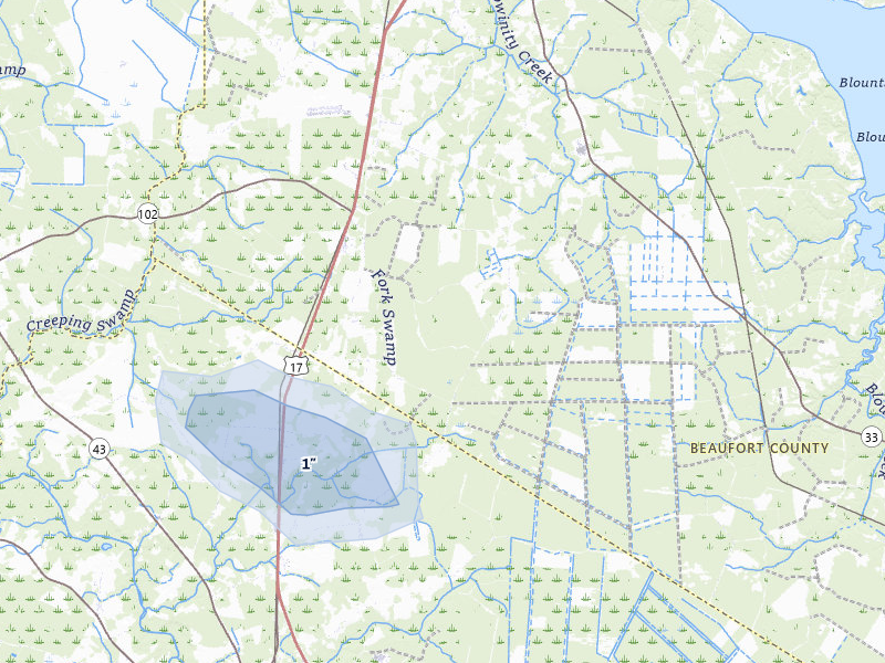 NEXRAD radar-signature map of the hail storm over Chocowinity, NC on Jun 27, 2026