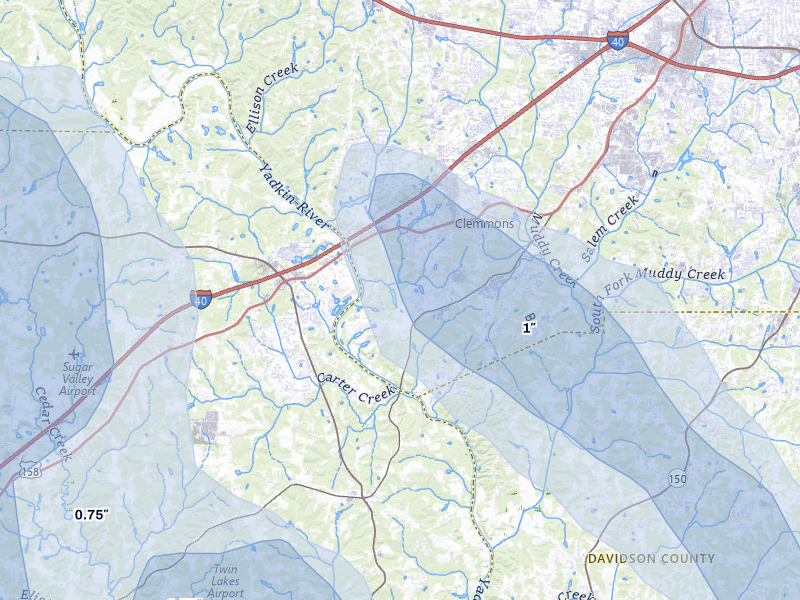 NEXRAD radar-signature map of the hail storm over Clemmons, NC on Aug 11, 2026