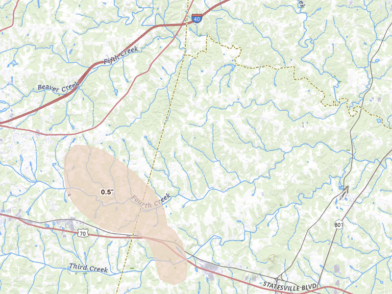Radar-estimated hail-size map of the storm over Cleveland, NC