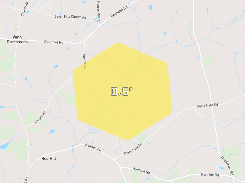 Hail map of Clinton, NC on Jun 28, 2026, hail up to 0.5"