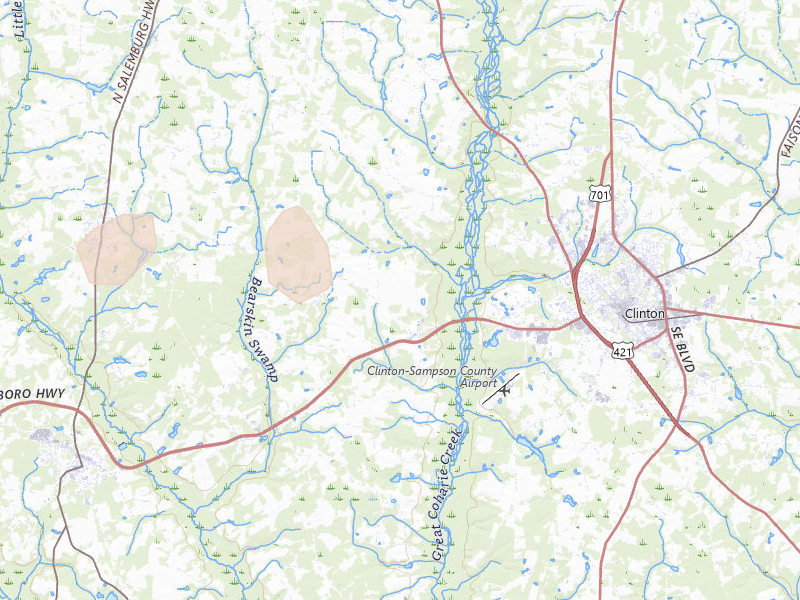 Radar-estimated hail-size map of the storm over Clinton, NC on Aug 21, 2026