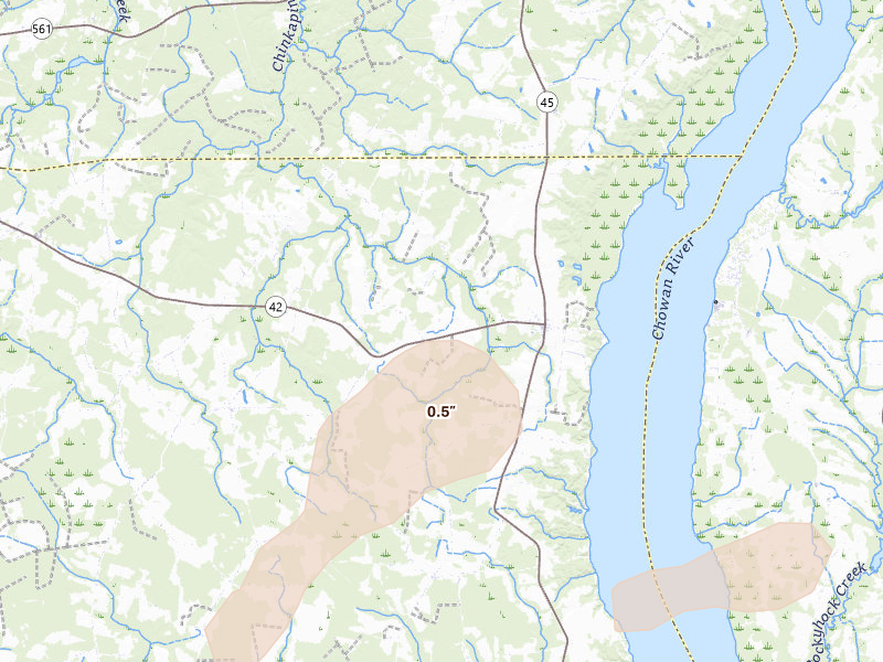 Radar-estimated hail-size map of the storm over Colerain, NC