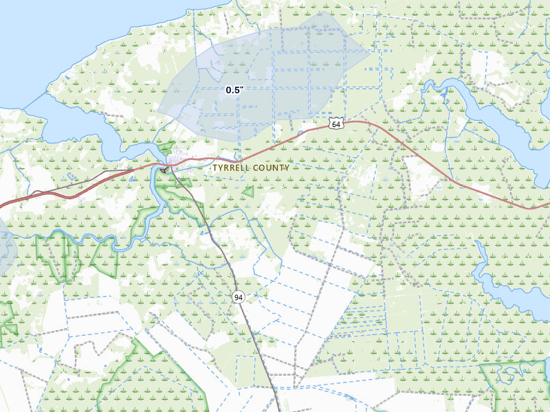 NEXRAD radar-signature map of the hail storm over Columbia, NC on Aug 11, 2026