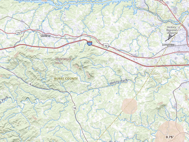 Radar-estimated hail-size map of the storm over Connelly Springs, NC on Jul 19, 2026