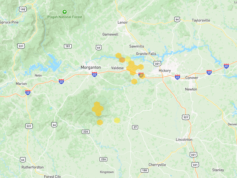 Hail map of Connelly Springs, NC on Jul 28, 2026, hail up to 1"