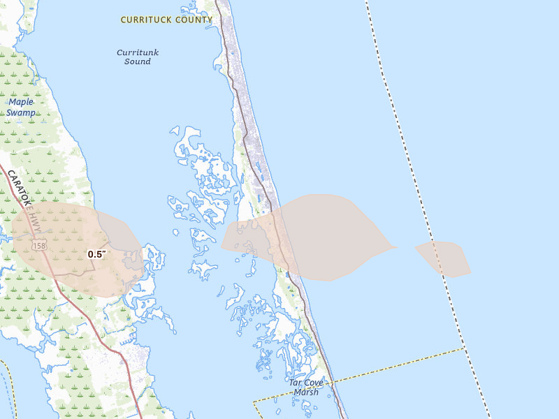 Radar-estimated hail-size map of the storm over Corolla, NC