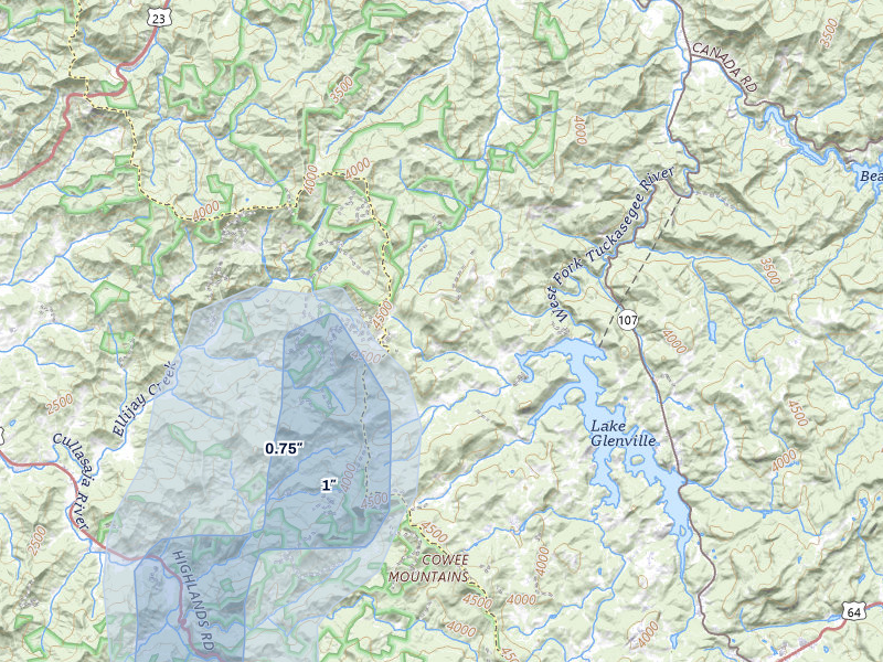 NEXRAD radar-signature map of the hail storm over Cullowhee, NC on Jul 1, 2026