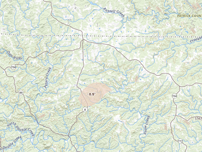 Radar-estimated hail-size map of the storm over Danbury, NC