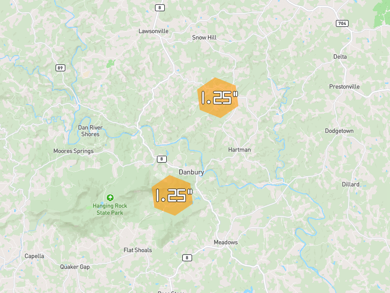 Hail map of Danbury, NC on Jul 4, 2026, hail up to 1.25"