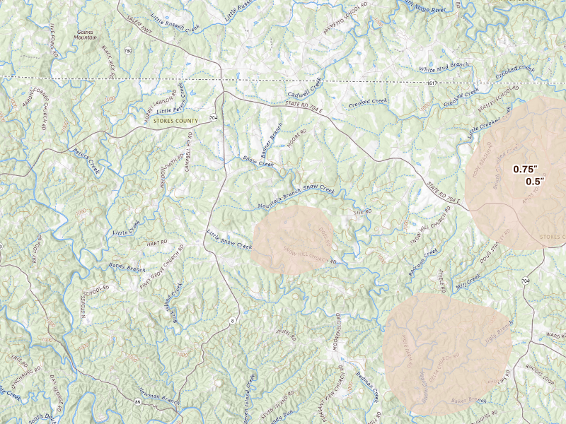 Radar-estimated hail-size map of the storm over Danbury, NC