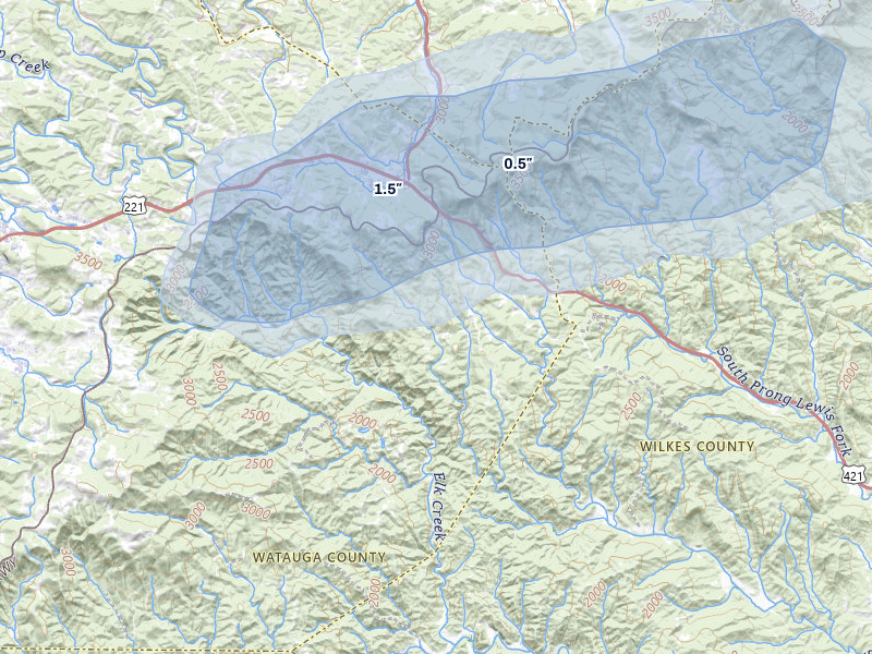NEXRAD radar-signature map of the hail storm over Deep Gap, NC on Apr 1, 2026
