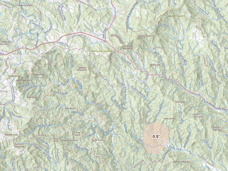 Radar-estimated hail-size map of the storm over Deep Gap, NC