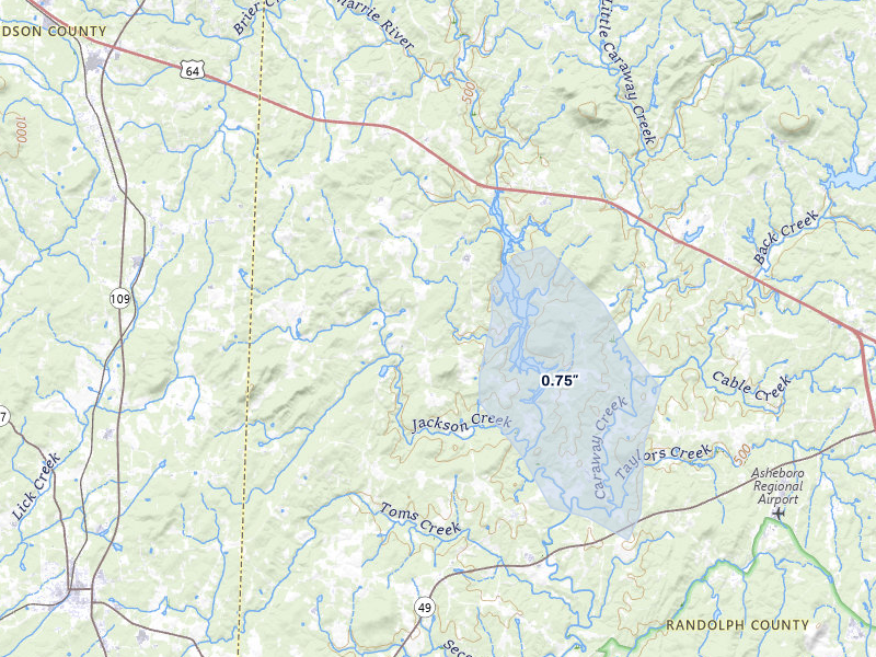 NEXRAD radar-signature map of the hail storm over Denton, NC on May 27, 2026