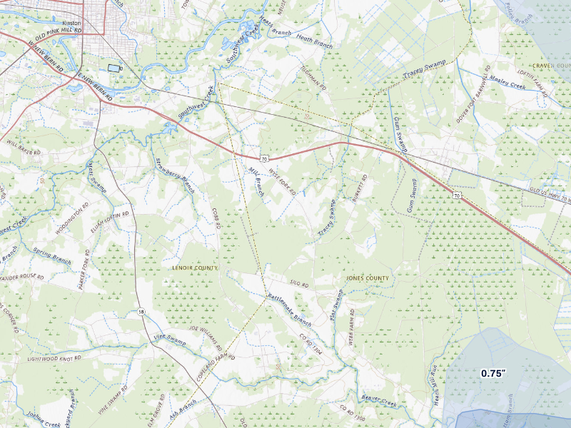 NEXRAD radar-signature map of the hail storm over Dover, NC on Sep 5, 2026