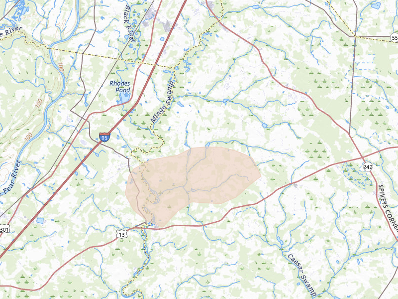 Radar-estimated hail-size map of the storm over Dunn, NC on Aug 10, 2026