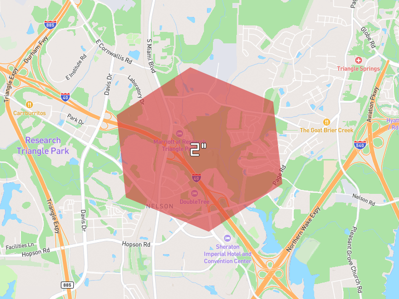 Hail map of Durham, NC on Jul 6, 2026, hail up to 2"
