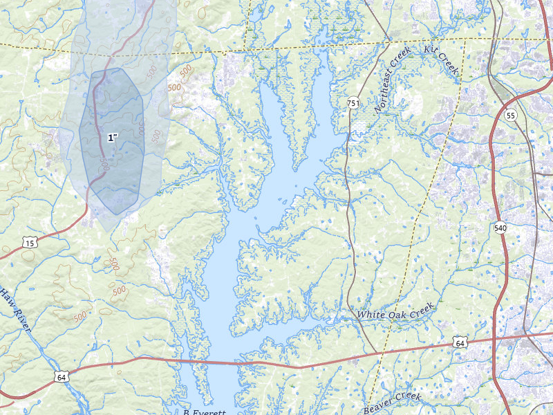 NEXRAD radar-signature map of the hail storm over Durham, NC on Jul 7, 2026