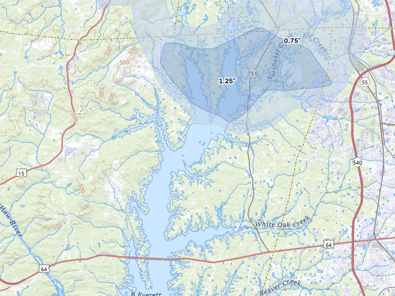 NEXRAD radar-signature map of the hail storm over Durham, NC on Jul 28, 2026
