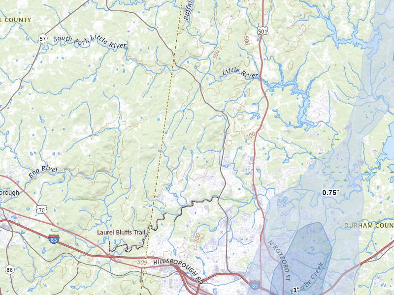 NEXRAD radar-signature map of the hail storm over Durham, NC on Aug 6, 2026