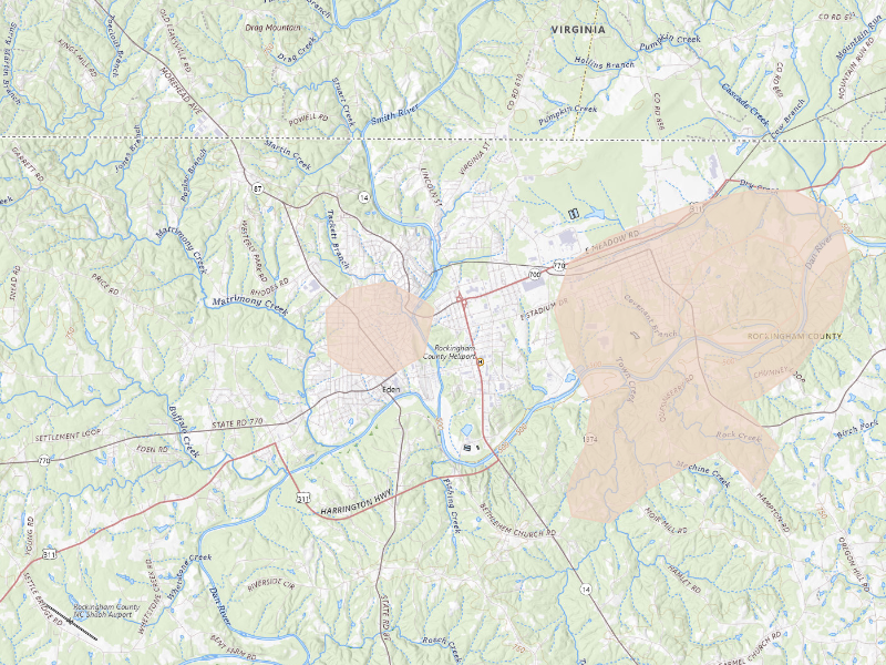 Radar-estimated hail-size map of the storm over Eden, NC