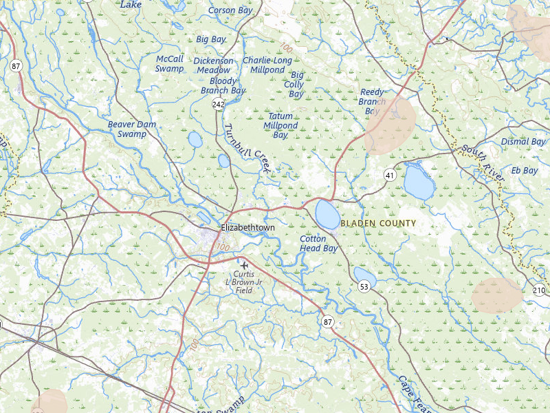 Radar-estimated hail-size map of the storm over Elizabethtown, NC on Jul 5, 2026