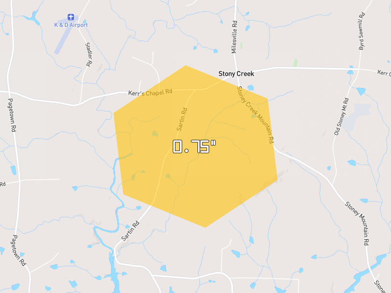 Hail map of Elon, NC on Jul 8, 2026, hail up to 0.75"