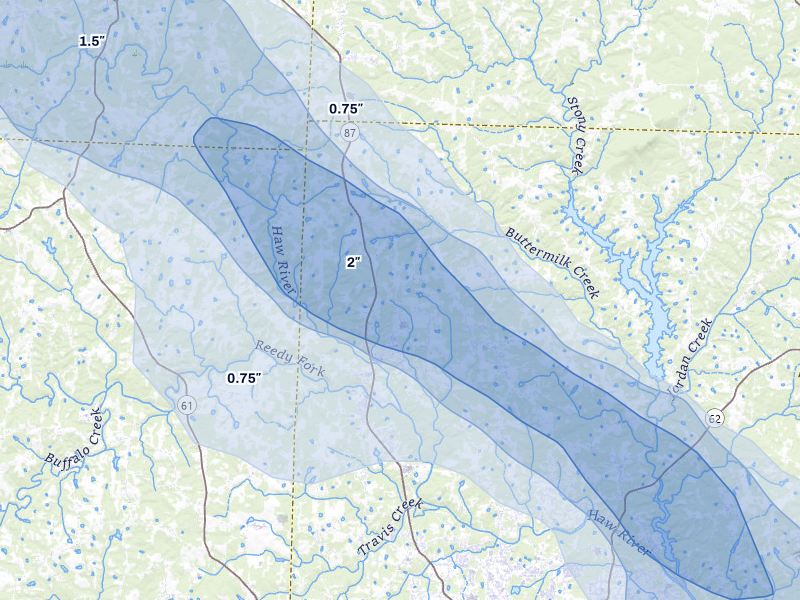 NEXRAD radar-signature map of the hail storm over Elon, NC on Jul 28, 2026