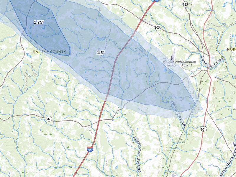 NEXRAD radar-signature map of the hail storm over Enfield, NC on May 27, 2026