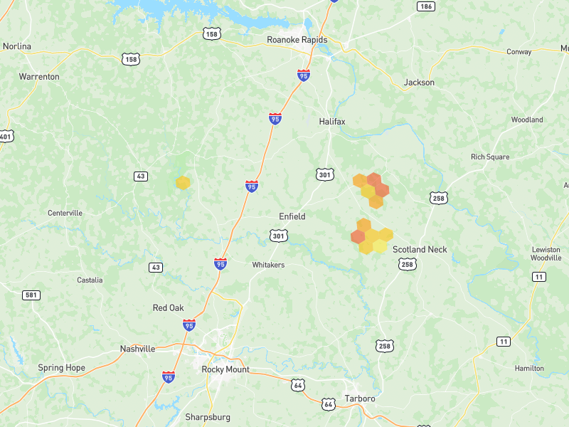 Hail map of Enfield, NC on Jul 6, 2026, hail up to 1.75"