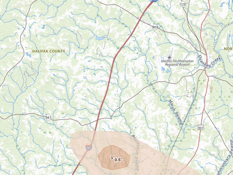Radar-estimated hail-size map of the storm over Enfield, NC