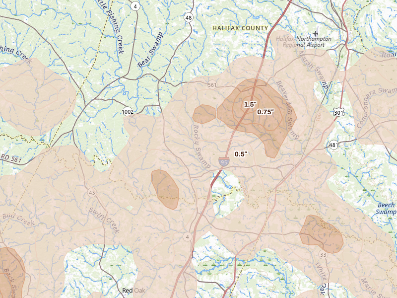 Radar-estimated hail-size map of the storm over Enfield, NC